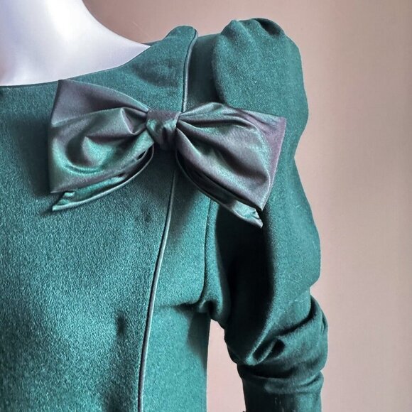 Vintage Brian Winston Deep Green Bow Detail Cocktail Dress S - Picture 6 of 10